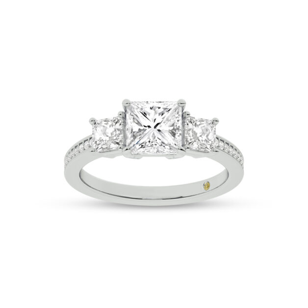Pisa Pavé Set Princess Cut Three Stone Lab Diamond Engagement Ring