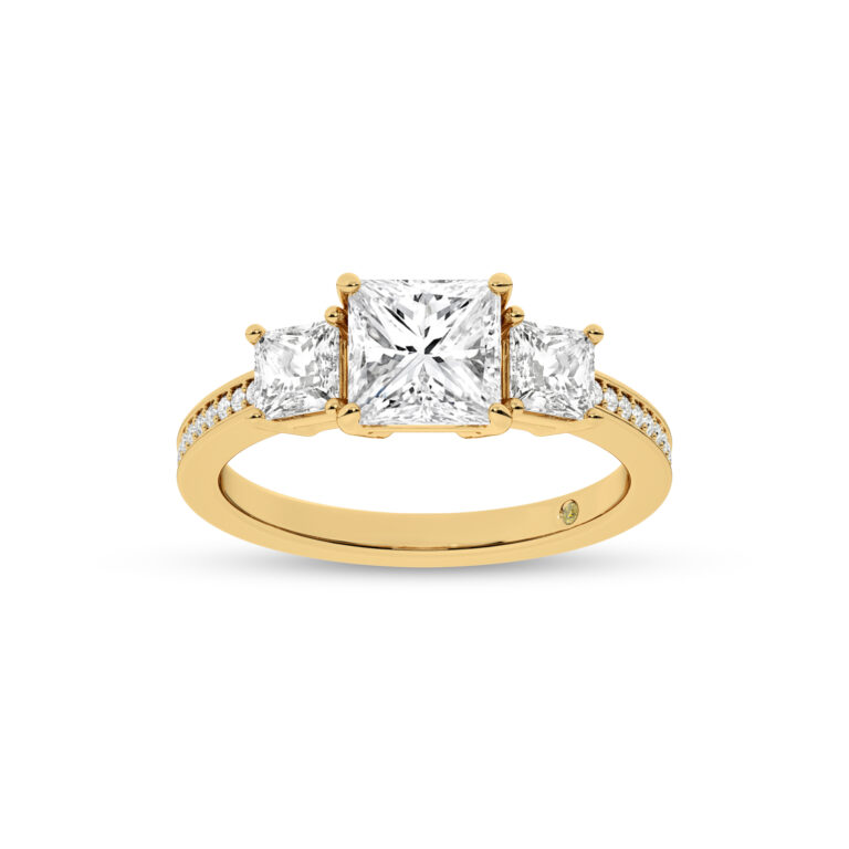 Pisa Pavé Set Lab Grown Princess Cut Three Stone Diamond Engagement Ring