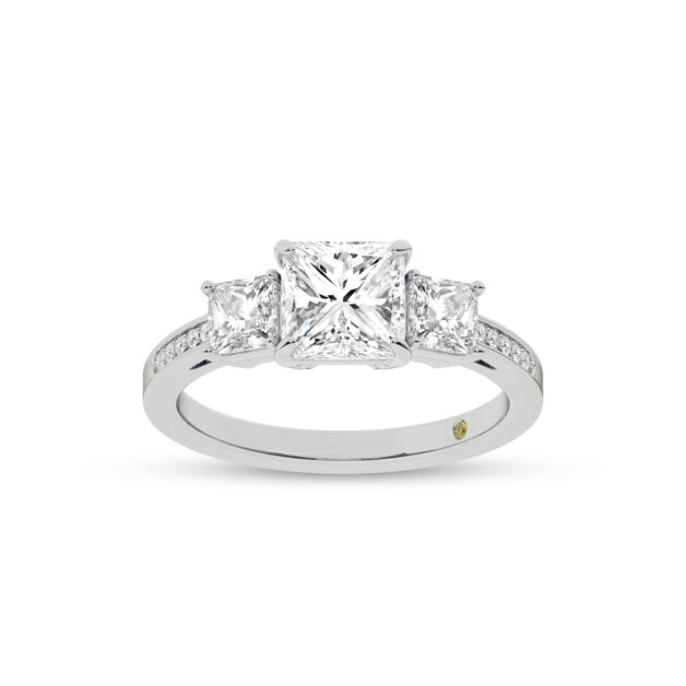 Sydney Three Stone Quarter Coverage Princess Cut Lab Diamond Engagement Ring