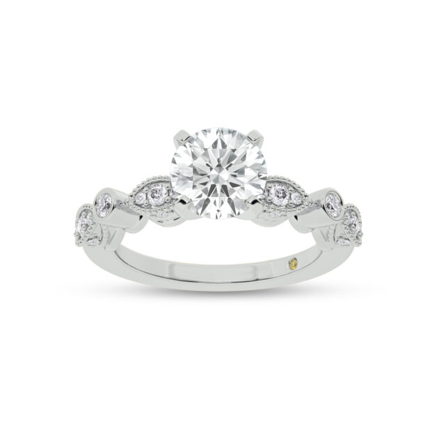 Arcan Vintage Inspired Bezel and Pavé Set Round Lab Diamond Engagement Ring