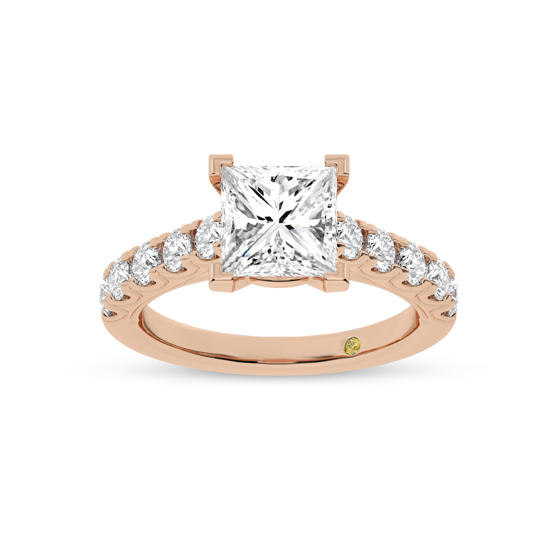 Reno Pavé Set Princess Cut Lab Grown Cathedral Diamond Engagement Ring | 18K Rose Gold 5 1/6 CT. TW.