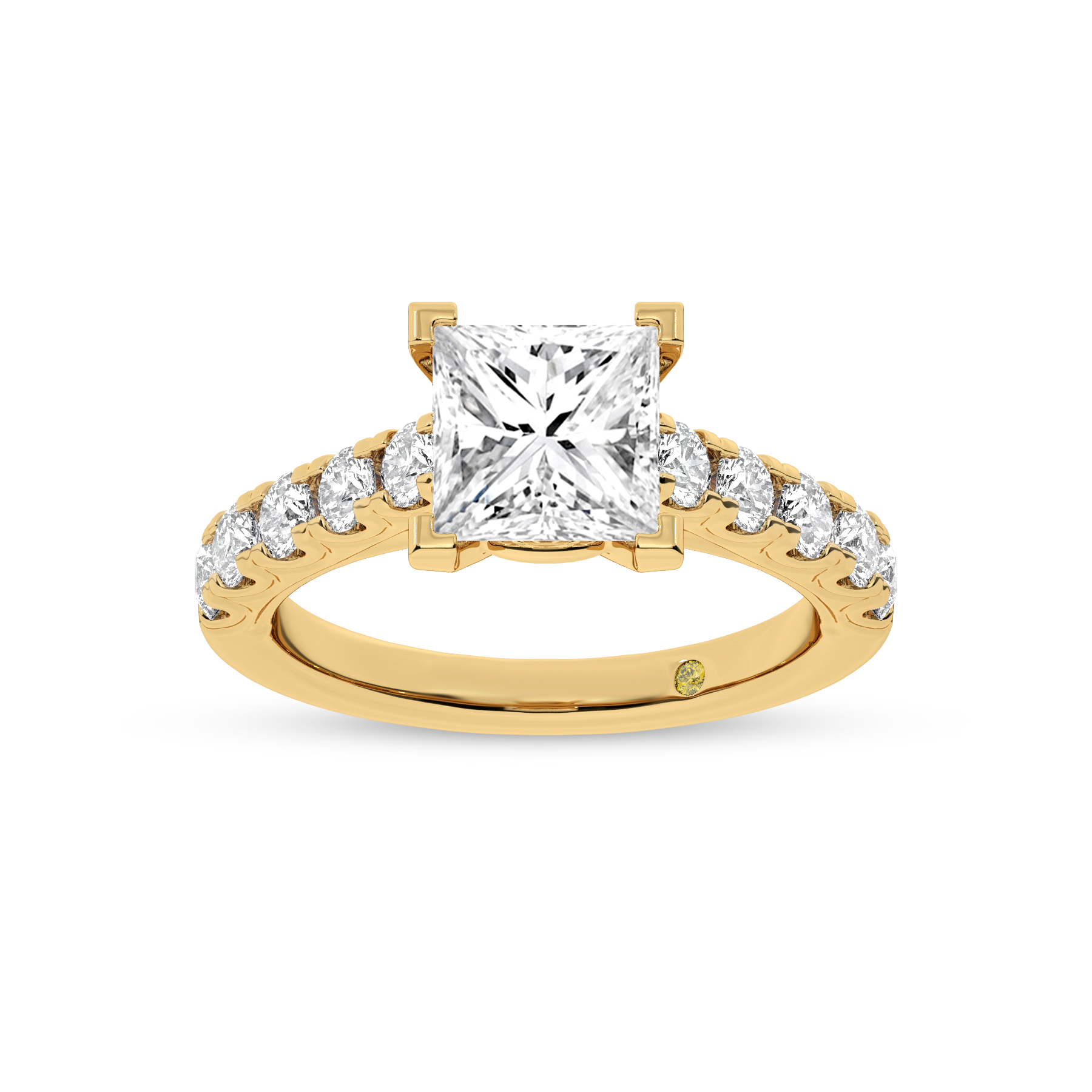 Reno Pavé Set Princess Cut Lab Grown Cathedral Diamond Engagement Ring | 18K Yellow Gold 5 1/6 CT. TW.