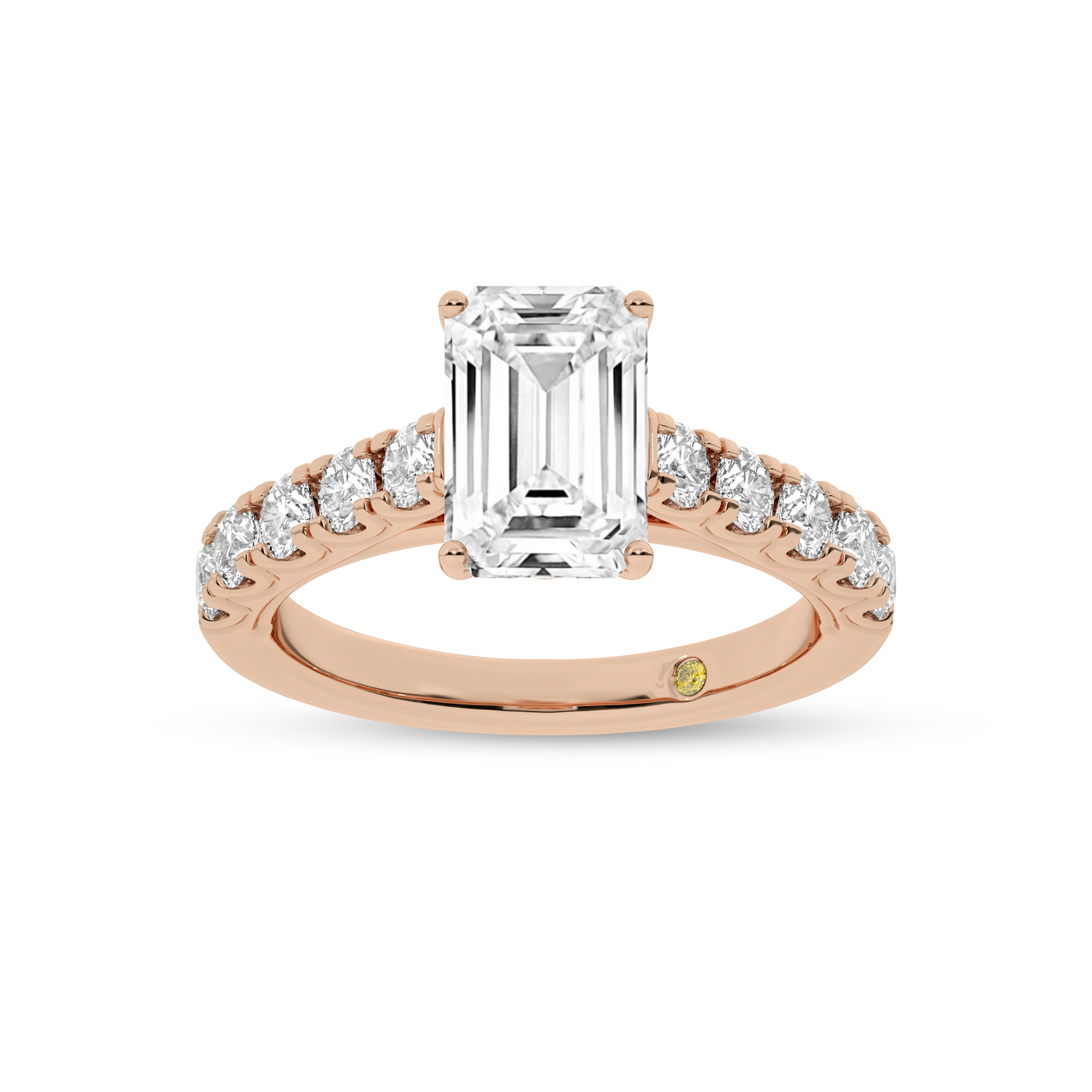 Reno Pavé Set Emerald Cut Lab Grown Cathedral Diamond Engagement Ring | 18K Rose Gold 5 1/6 CT. TW.