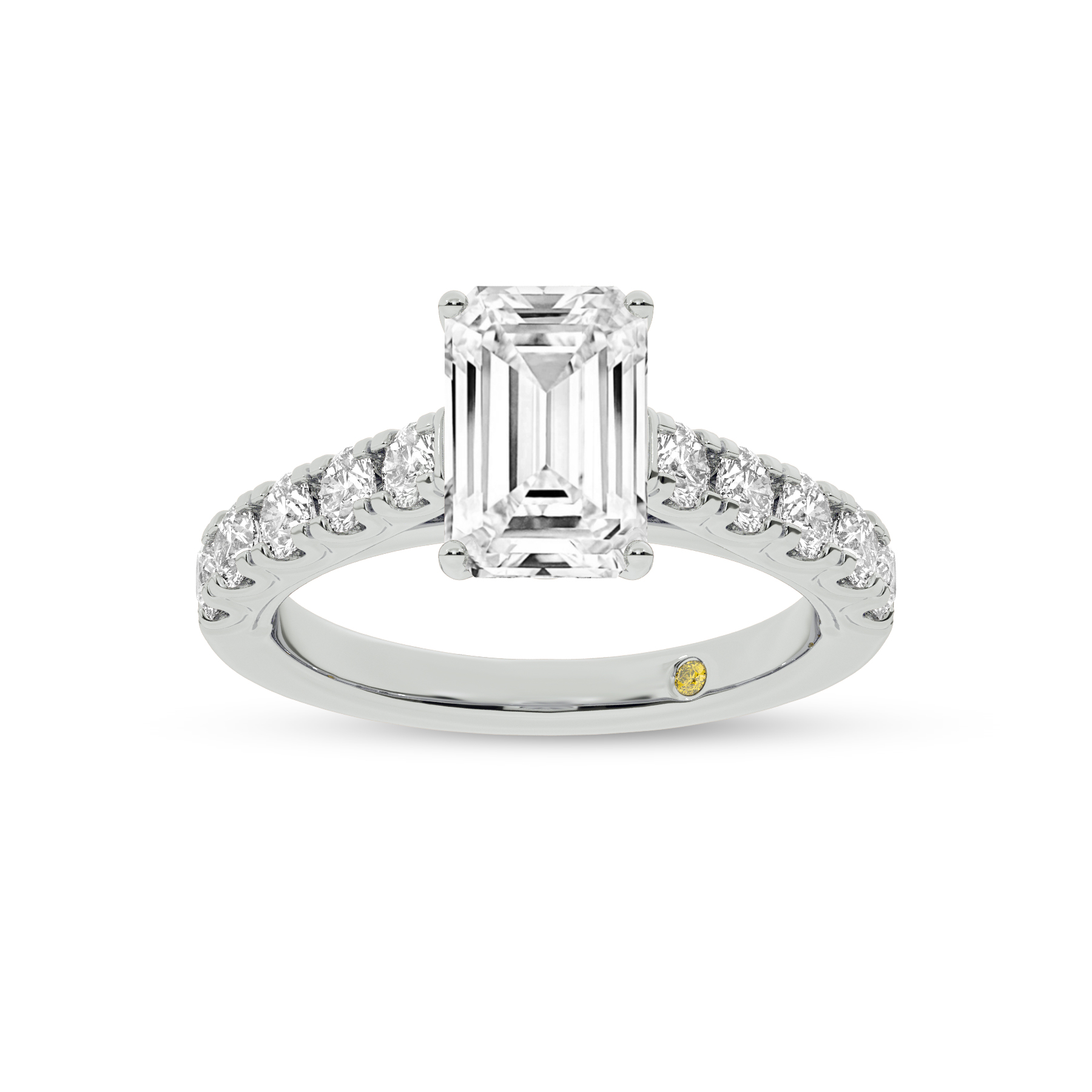 Reno Pavé Set Emerald Cut Lab Grown Cathedral Diamond Engagement Ring | 18K White Gold 5 1/6 CT. TW.
