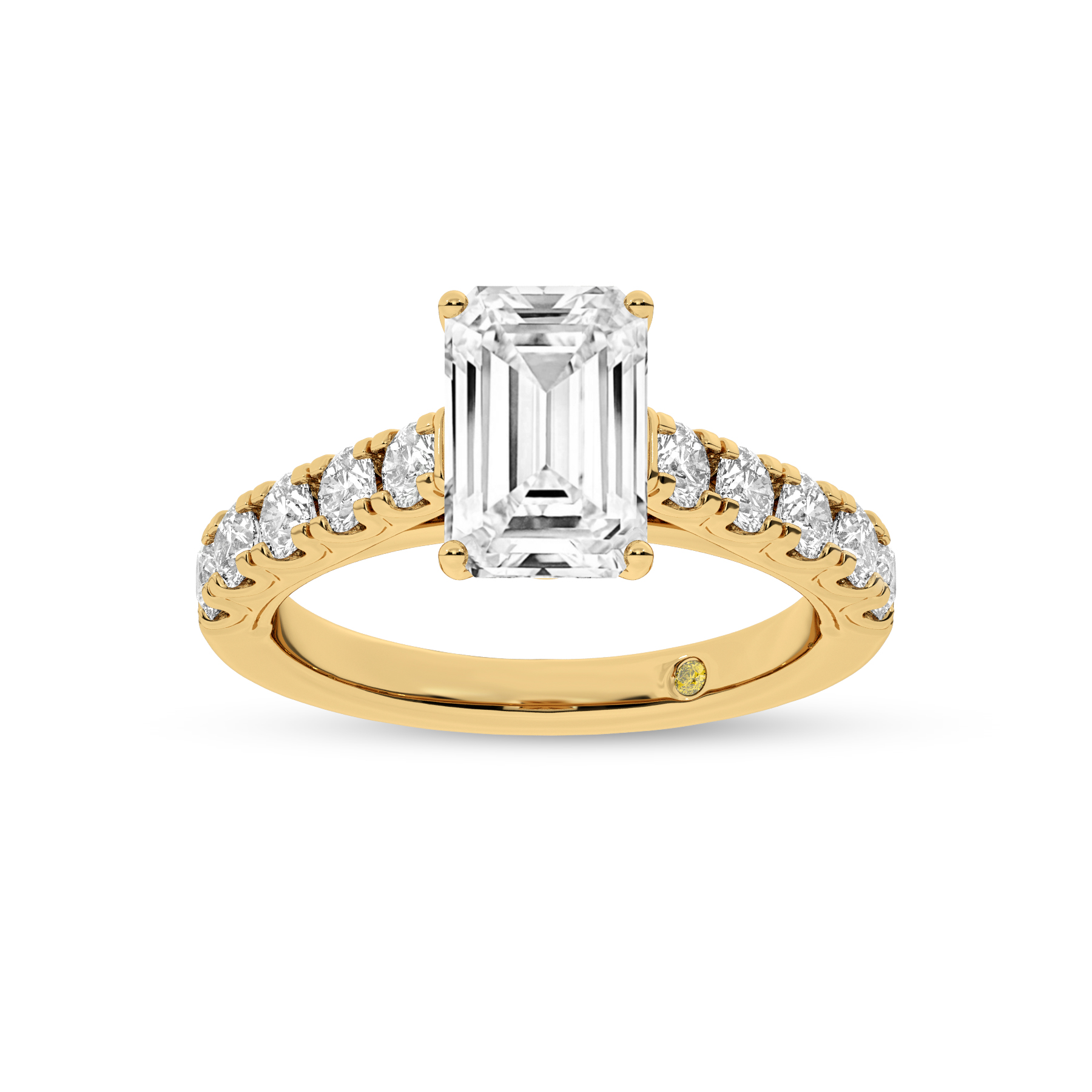 Reno Pavé Set Emerald Cut Lab Grown Cathedral Diamond Engagement Ring | 18K Yellow Gold 5 1/6 CT. TW.