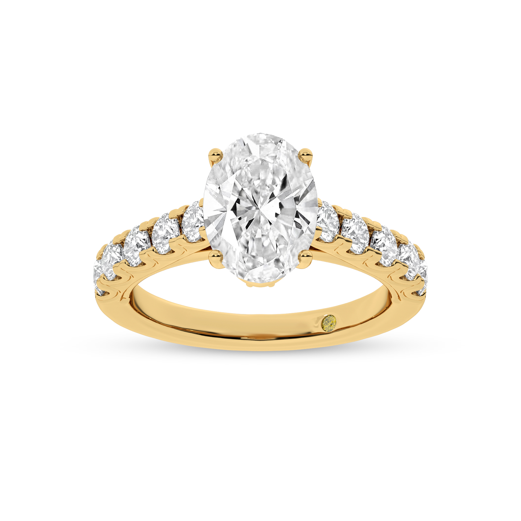 Reno Pavé Set Oval Lab Grown Cathedral Diamond Engagement Ring | 18K Yellow Gold 5 1/6 CT. TW.