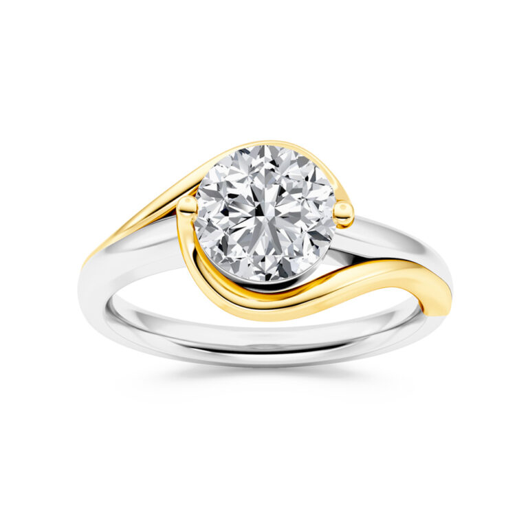 Aurora Solstice Two Toned Lab Grown Solitaire Diamond Swirl Ring
