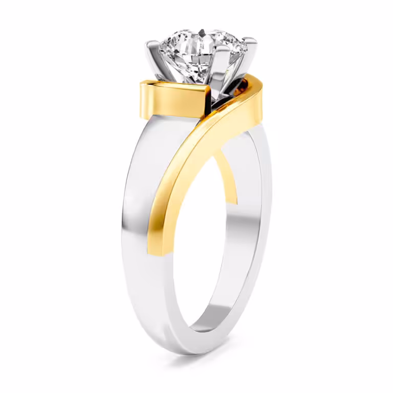 Two Tone Swirl Lab Grown Diamond Solitaire Ring