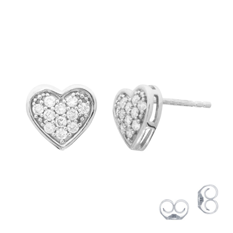 Lab Grown Diamond  925 Sterling Silver Cluster Heart Earrings