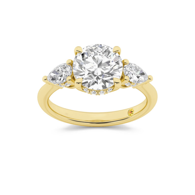 Celestia Three Stone Hidden Halo Lab Diamond Engagement Ring