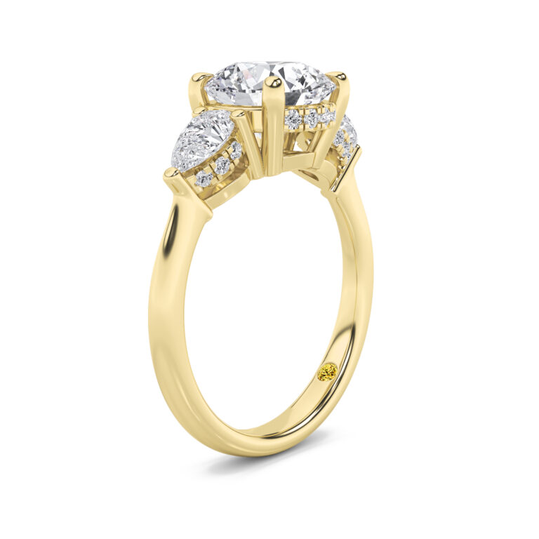 Celestia Three Stone Hidden Halo Lab Diamond Engagement Ring