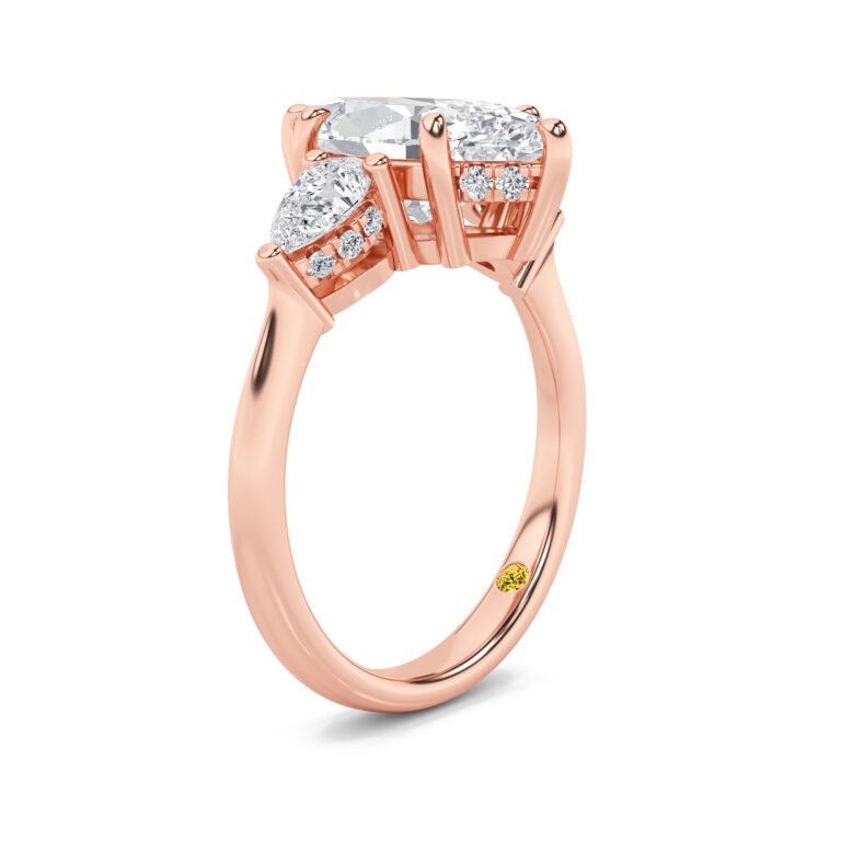 Celestia Three Stone Hidden Halo Lab Diamond Engagement Ring