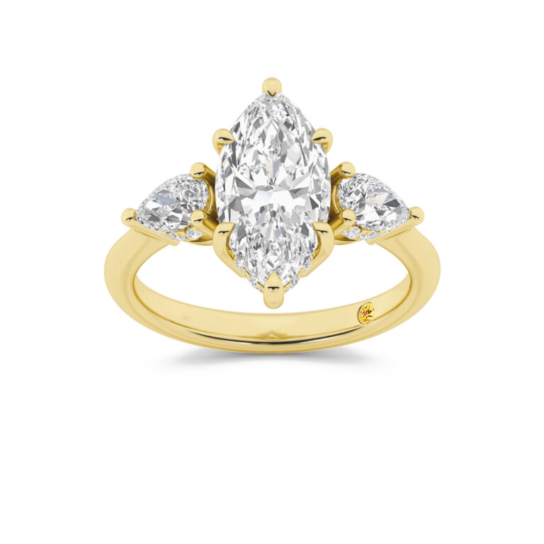 Celestia Three Stone Hidden Halo Lab Diamond Engagement Ring