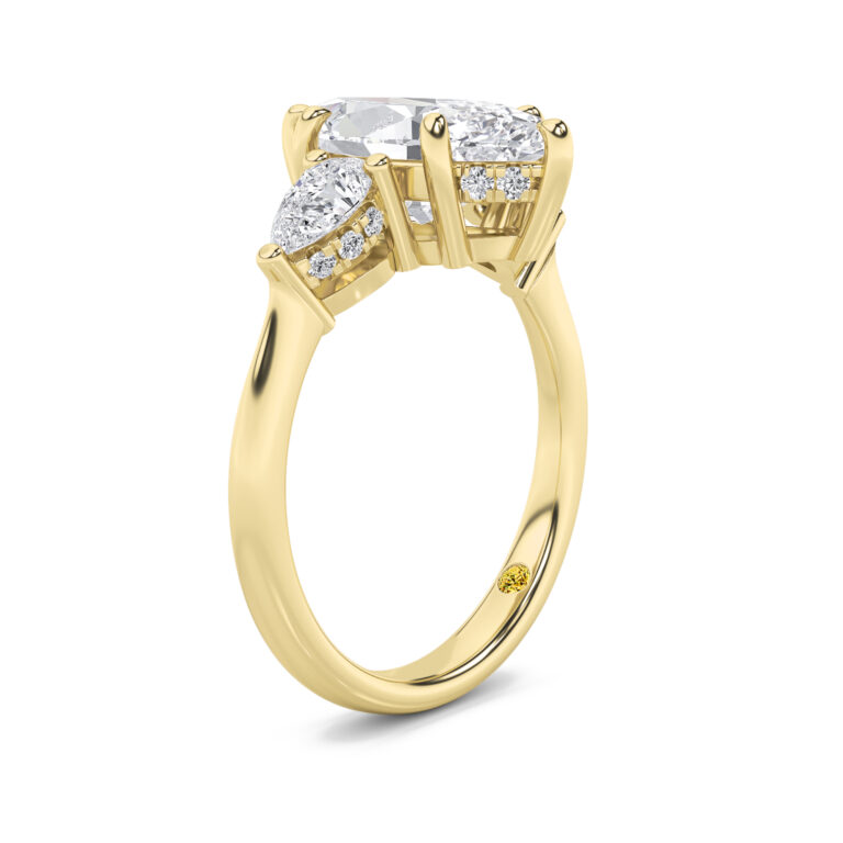 Celestia Three Stone Hidden Halo Lab Diamond Engagement Ring