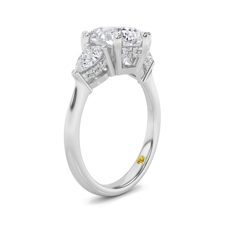 Celestia Three Stone Hidden Halo Lab Diamond Engagement Ring