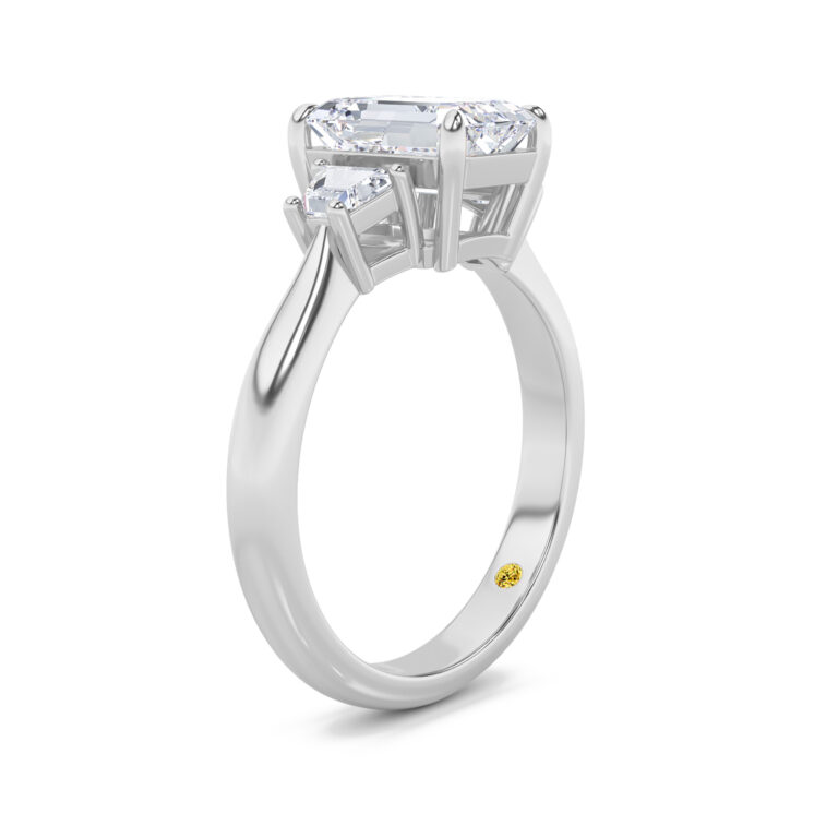 Nova Three Stone Trapezoid Lab Diamond Engagement Ring
