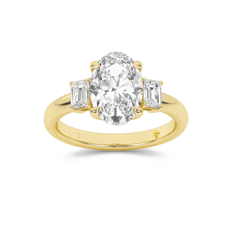 Moonbeam Emerald Cut Three Stone Lab Diamond Engagement Ring