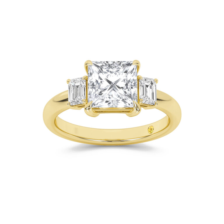 Moonbeam Emerald Cut Three Stone Lab Diamond Engagement Ring