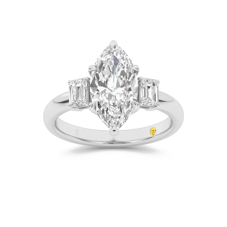 Moonbeam Emerald Cut Three Stone Lab Diamond Engagement Ring