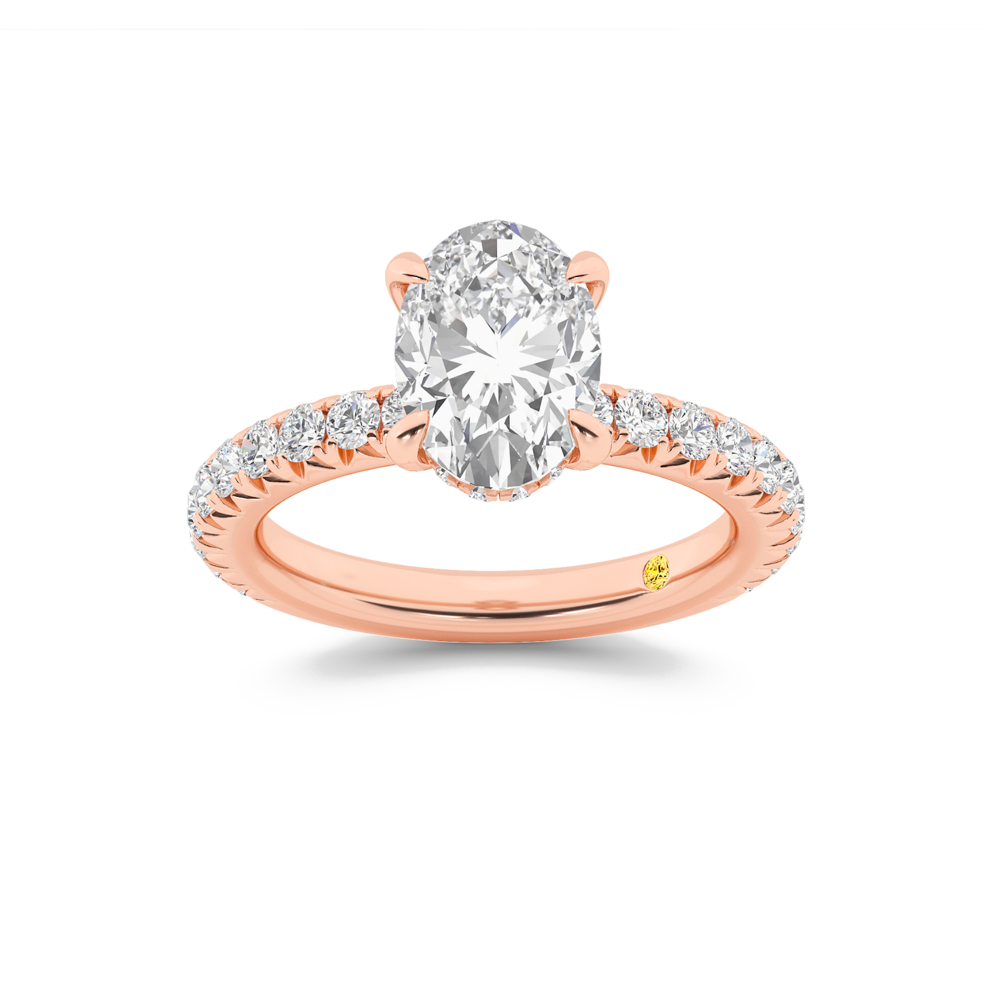 Embers Three Quarter Coverage Hidden Halo Oval Lab Grown Diamond Engagement Ring | 18K Rose Gold 5 CT. TW.