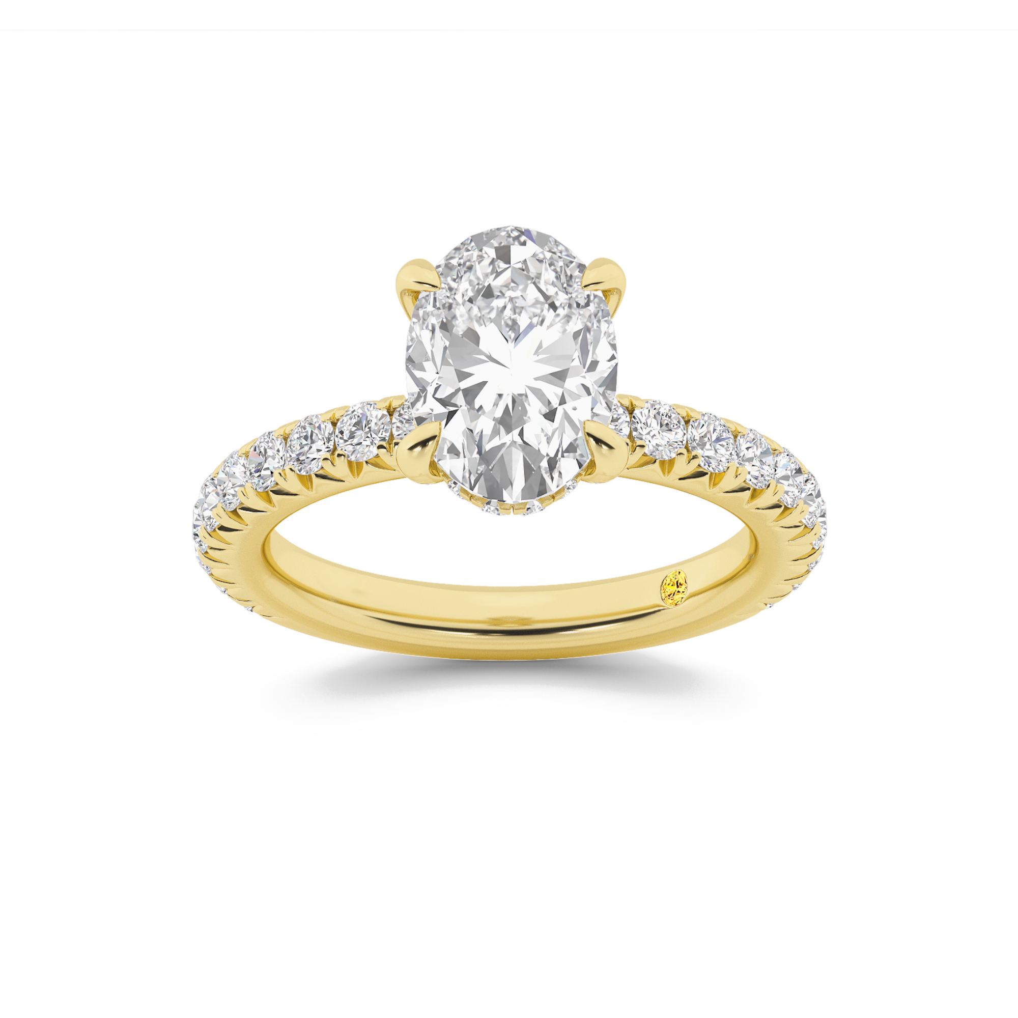 Embers Three Quarter Coverage Hidden Halo Oval Lab Grown Diamond Engagement Ring | 18K Yellow Gold 5 CT. TW.