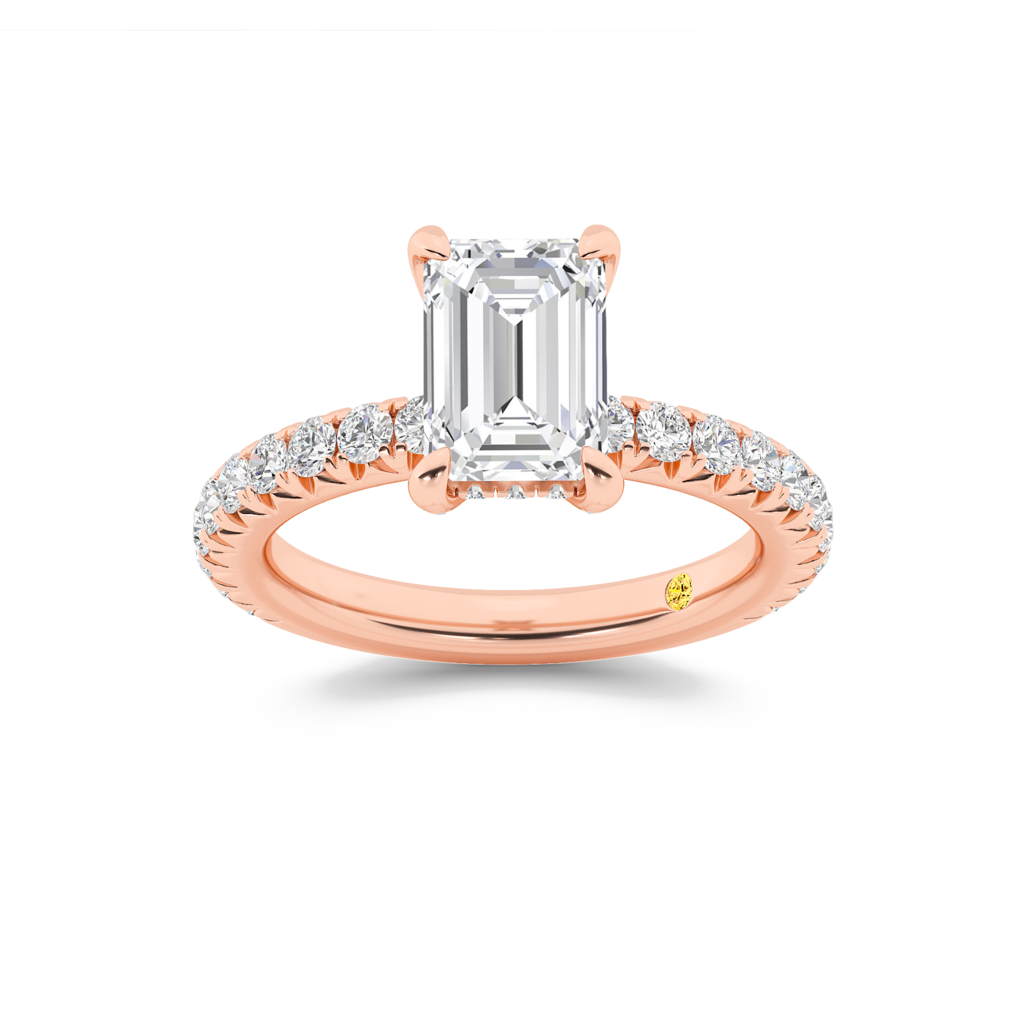 Embers Three Quarter Coverage Hidden Halo Emerald Cut Lab Grown Diamond Engagement Ring | 14K Rose Gold 4 1/2 CT. TW.