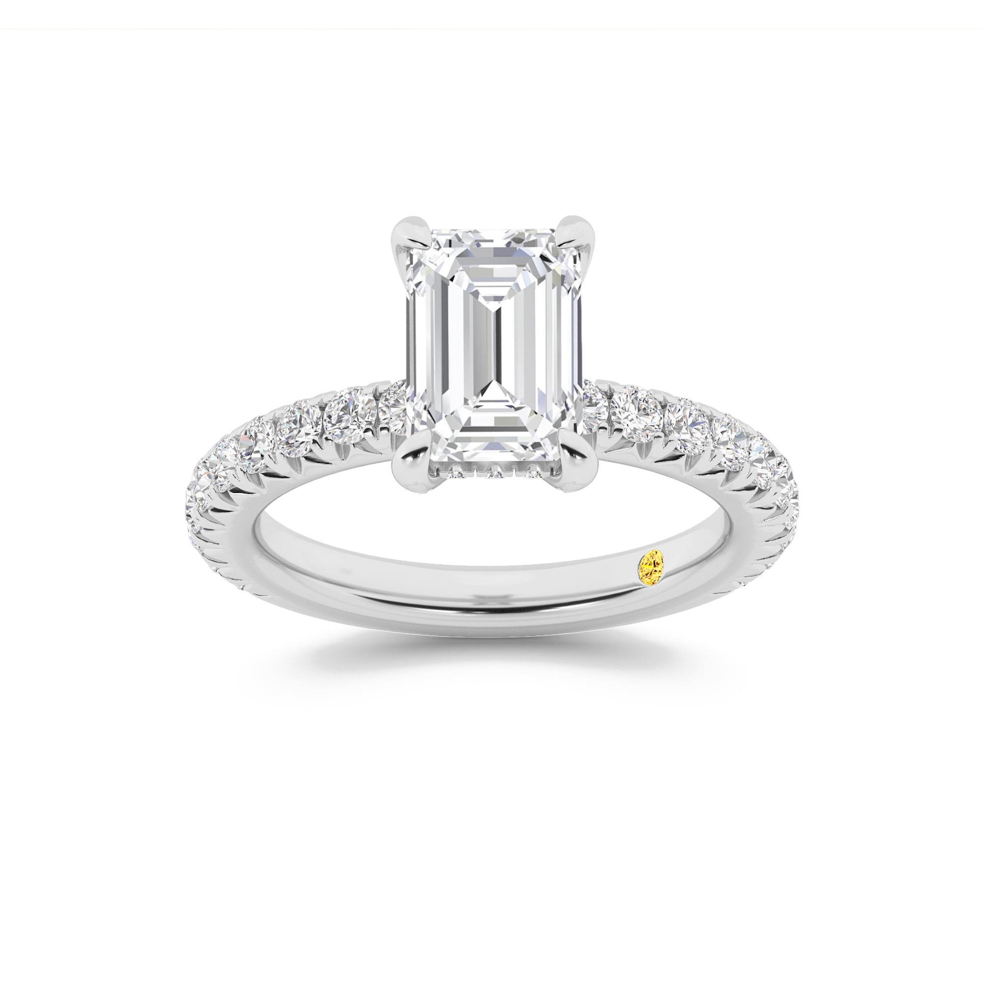 Embers Three Quarter Coverage Hidden Halo Emerald Cut Lab Grown Diamond Engagement Ring | 14K White Gold 4 1/2 CT. TW.