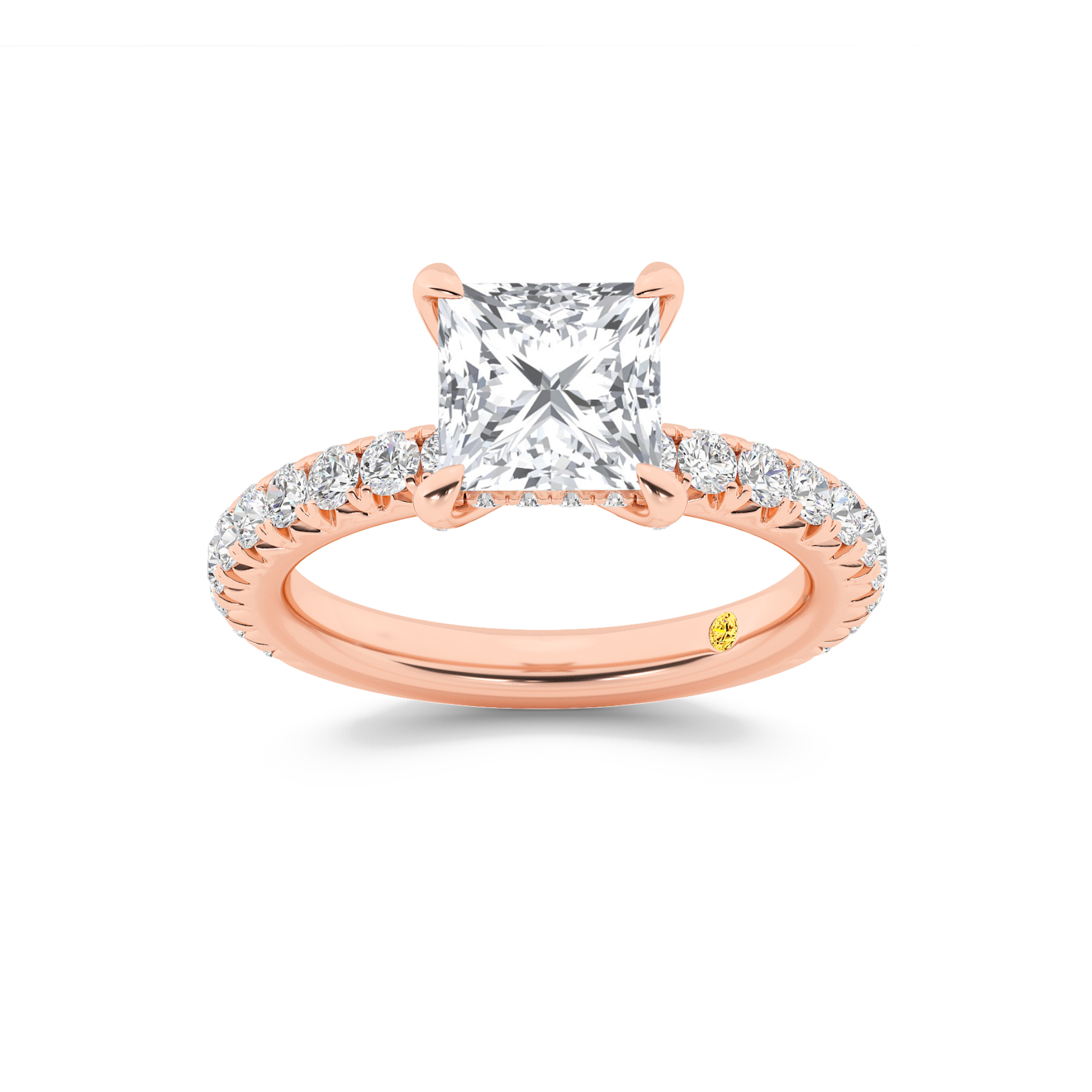 Embers Three Quarter Coverage Hidden Halo Princess Cut Lab Grown Diamond Engagement Ring | 18K Rose Gold 5 CT. TW.