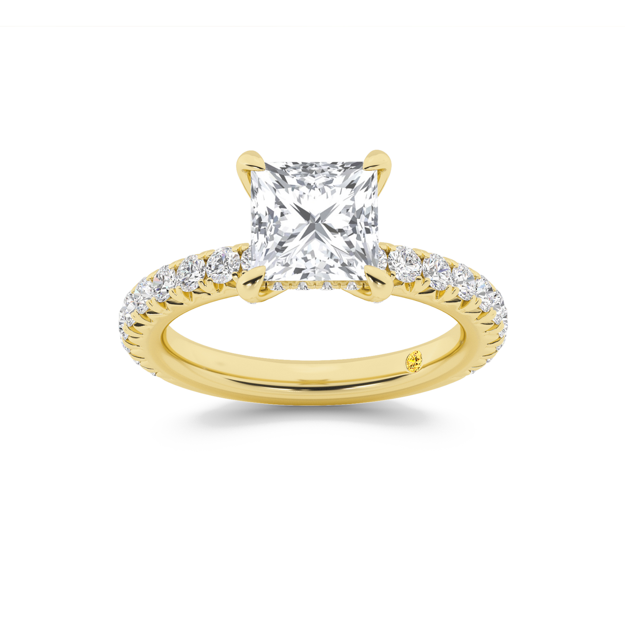 Embers Three Quarter Coverage Hidden Halo Princess Cut Lab Grown Diamond Engagement Ring | 18K Yellow Gold 5 CT. TW.