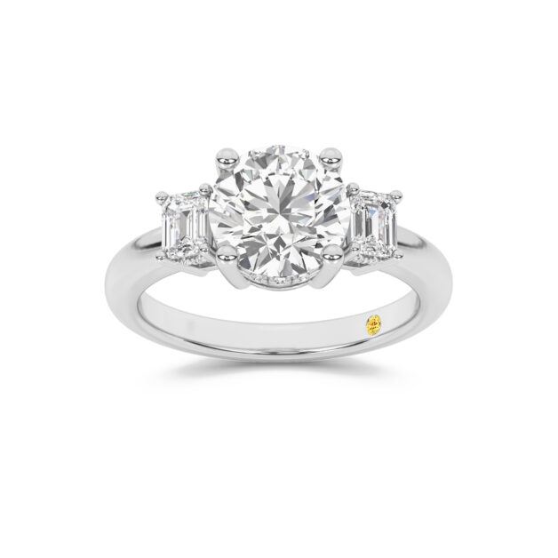 Seraphina Three Stone Hidden Halo Round Lab Grown Diamond Engagement Ring