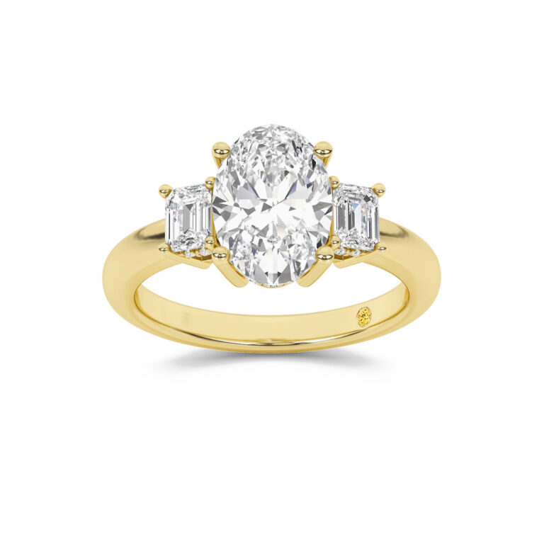 Seraphina Three Stone Hidden Halo Lab Diamond Engagement Ring