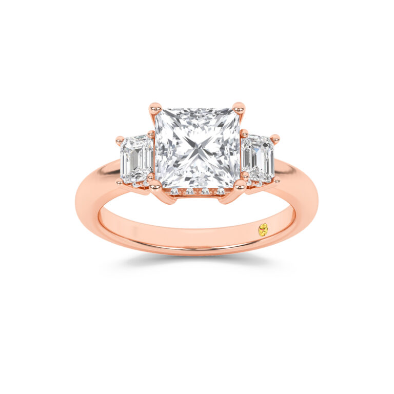Seraphina Three Stone Hidden Halo Lab Diamond Engagement Ring