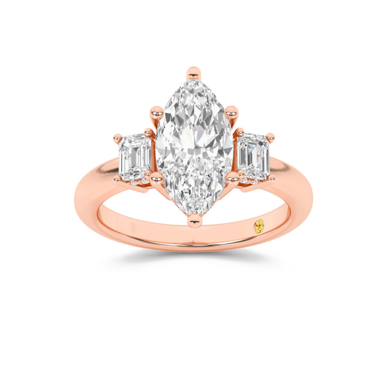 Seraphina Three Stone Hidden Halo Lab Diamond Engagement Ring
