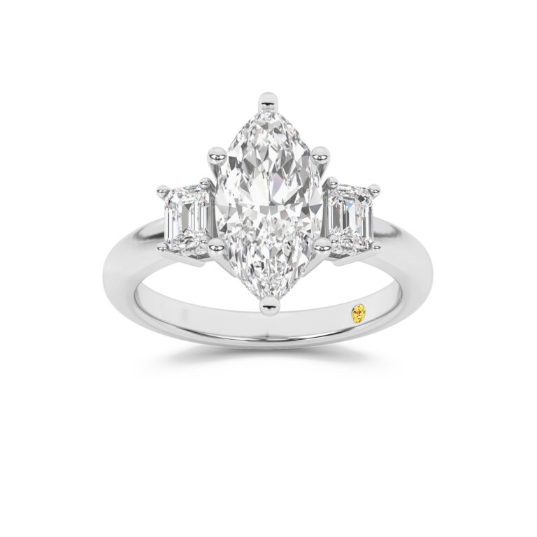 Seraphina Three Stone Hidden Halo Lab Diamond Engagement Ring