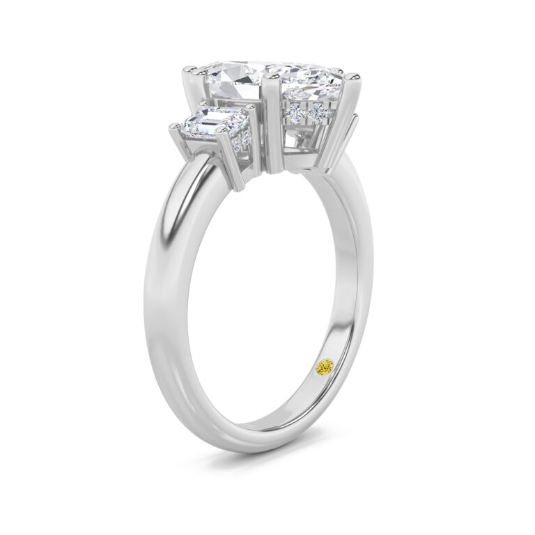Seraphina Three Stone Hidden Halo Lab Diamond Engagement Ring