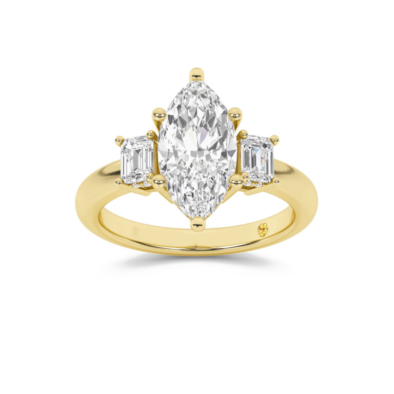 Seraphina Three Stone Hidden Halo Lab Diamond Engagement Ring