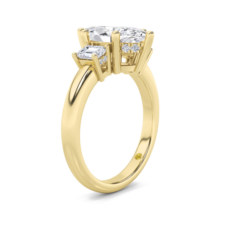 Seraphina Three Stone Hidden Halo Lab Diamond Engagement Ring