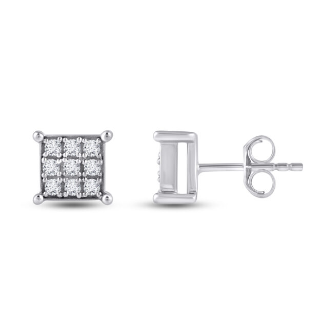 Essential Nine Stone Diamond Stud Earrings | 925 Sterling Silver 1/4 ct. tw._1