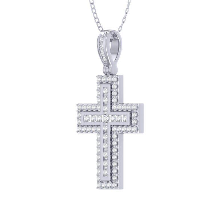 Lab Created Halo Diamond Cross Necklace