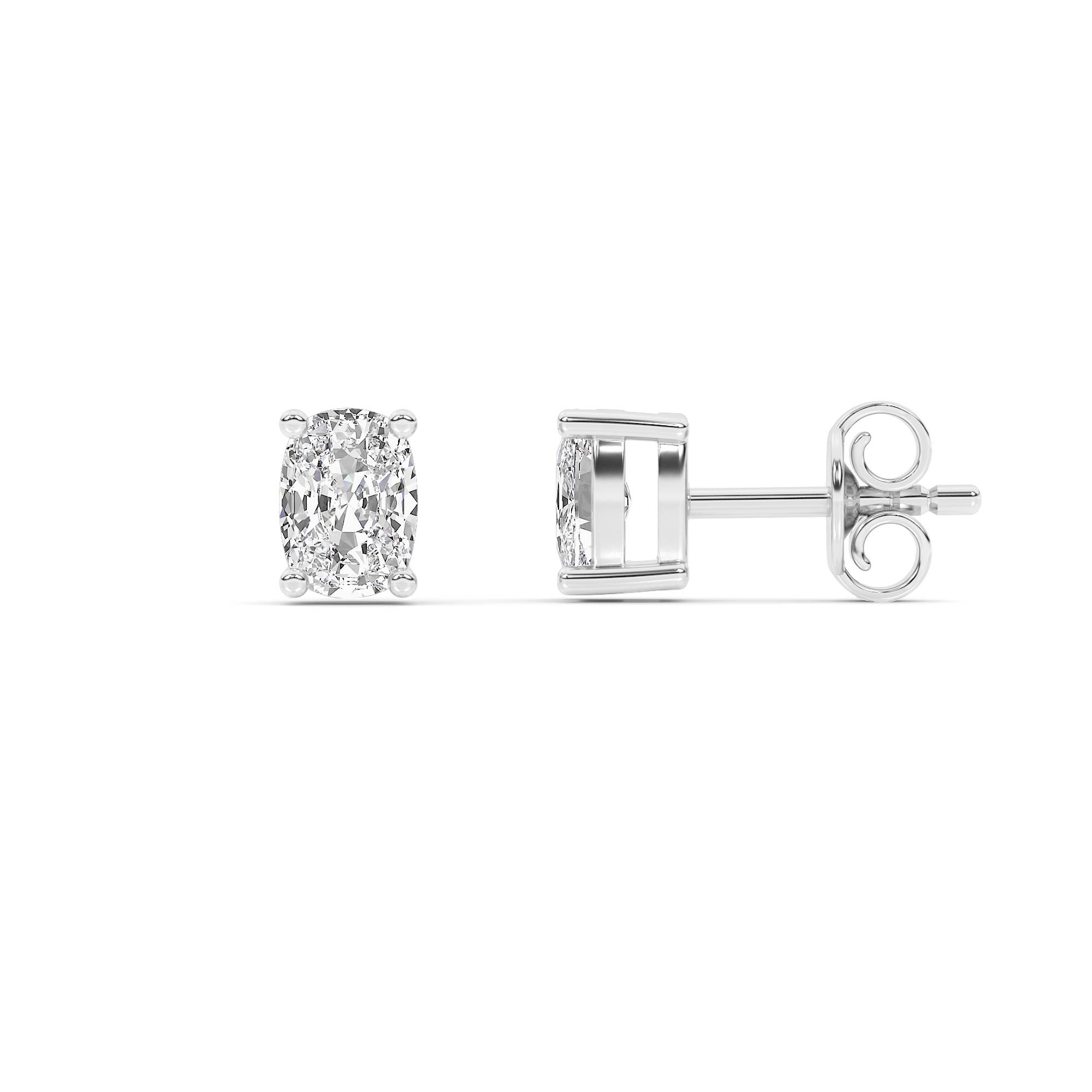 Certified Lab Grown Four Prong Elongated Cushion Cut Diamond Stud Earring | 14K White Gold 4 ct. tw.