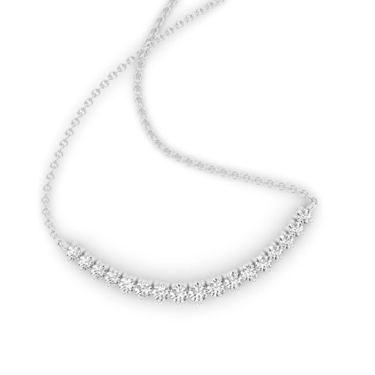 Crest Sterling Silver Three Prong Curved Lab Diamond Necklace