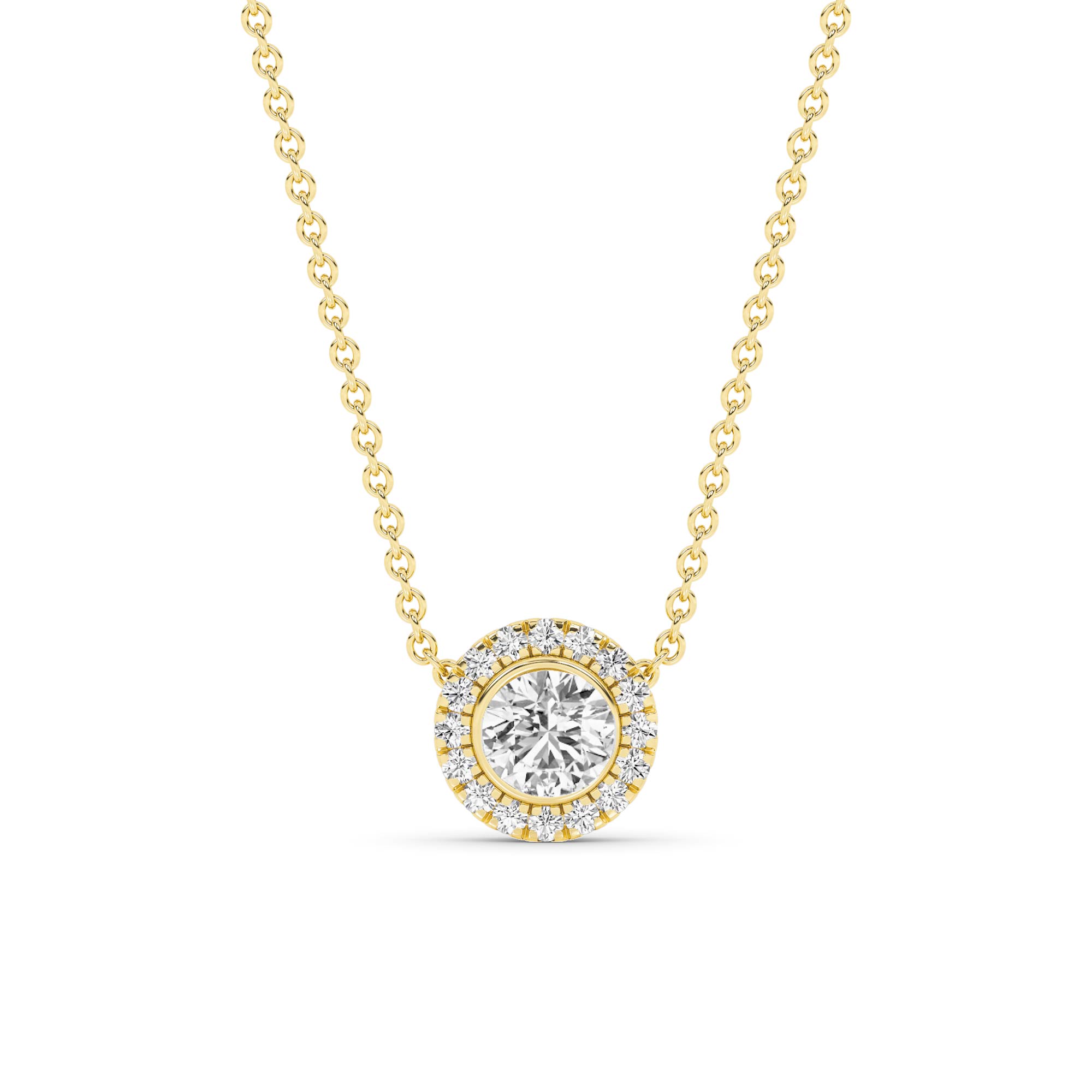 Apex Lab Grown Halo Diamond Necklace | 14K Yellow Gold 2 ct. tw.