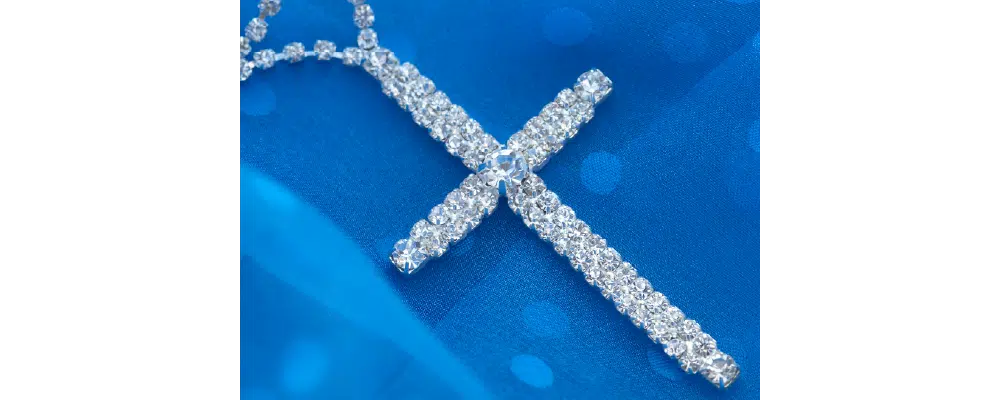Round brilliant lab-grown diamond multi-row cross pendant necklace in 14k white gold.