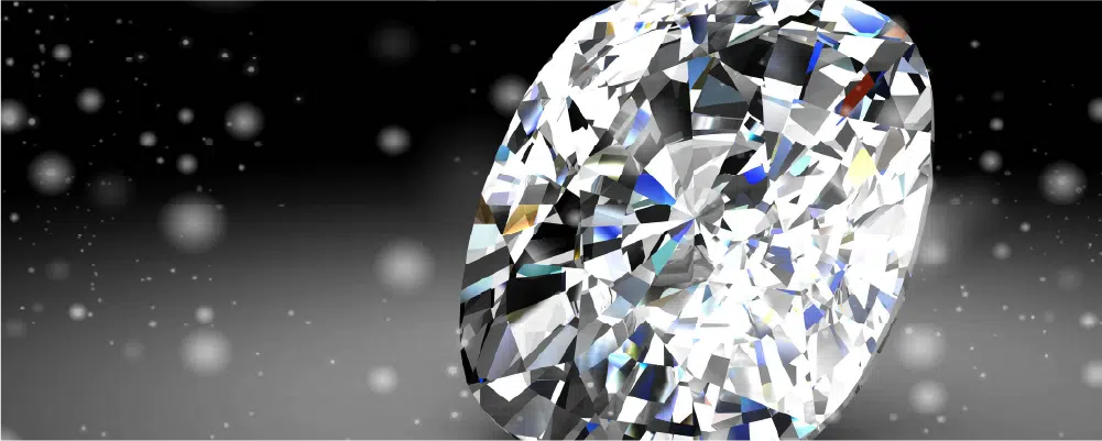 Loose cushion cut lab-grown diamond showcasing brilliant facets against a dark shimmering background.