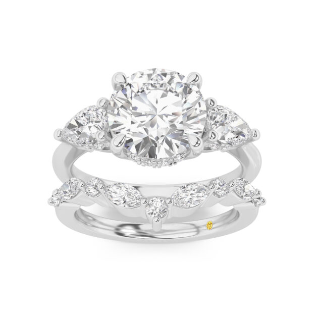 Celestia Lab Grown Round Diamond Engagement Ring with The Angelina Wedding Band