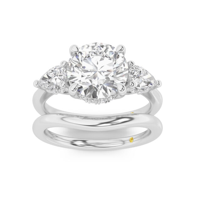 Celestia Lab Grown Round Diamond Engagement Ring with the Luna Wedding Band