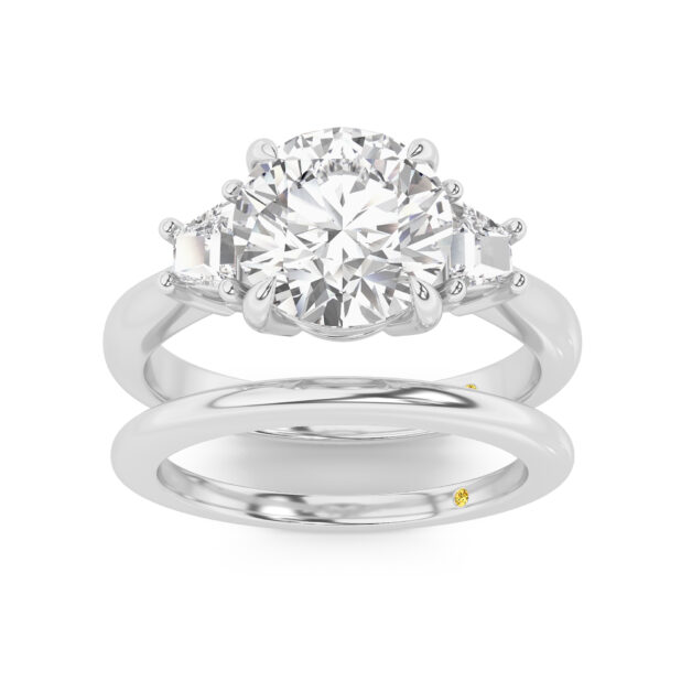 Nova Lab Grown Round Diamond Engagement Ring with the Sage Wedding Band