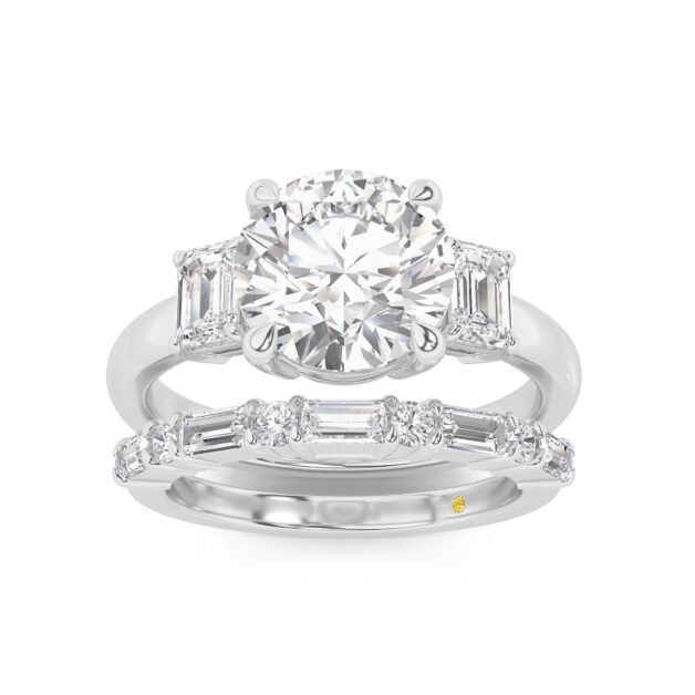 Moonbeam Lab Grown Round Diamond Engagement Ring with the Cleo Wedding Band