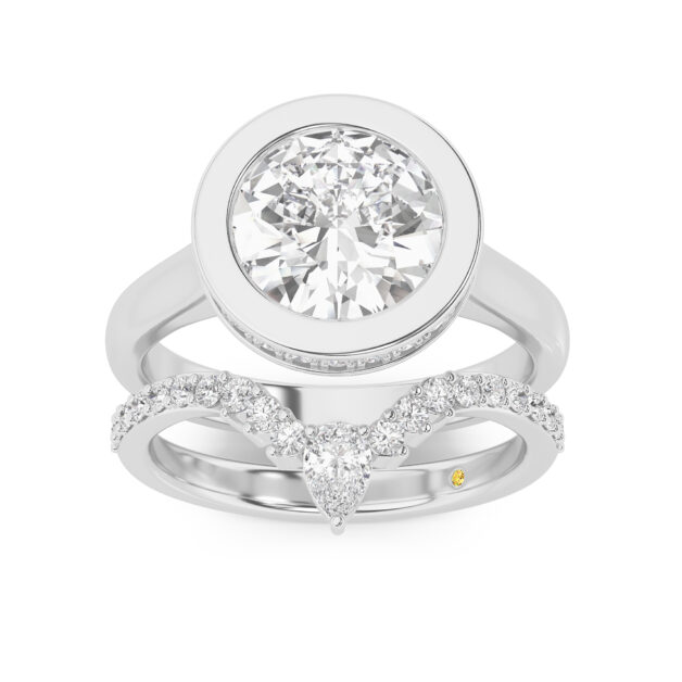 Secret Kiss Lab Grown Round Diamond Engagement Ring with the AnnaMaria Wedding Band