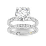Aurelia Lab Grown Round Diamond Engagement Ring with the BonBon Quarter Coverage Wedding Band